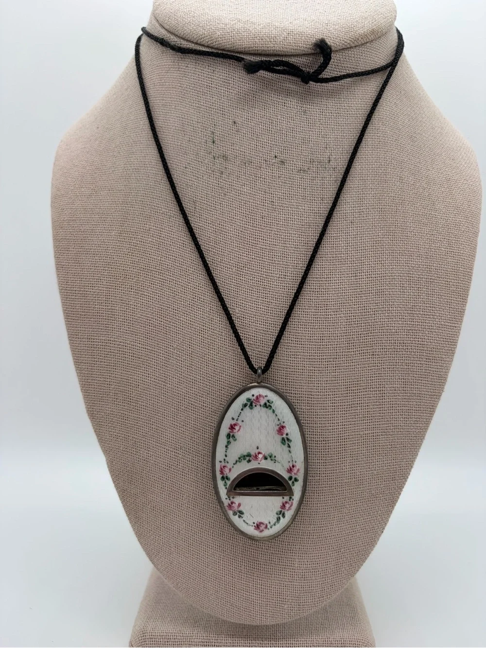 Antique enamel guillouche Sterling whistle pendant